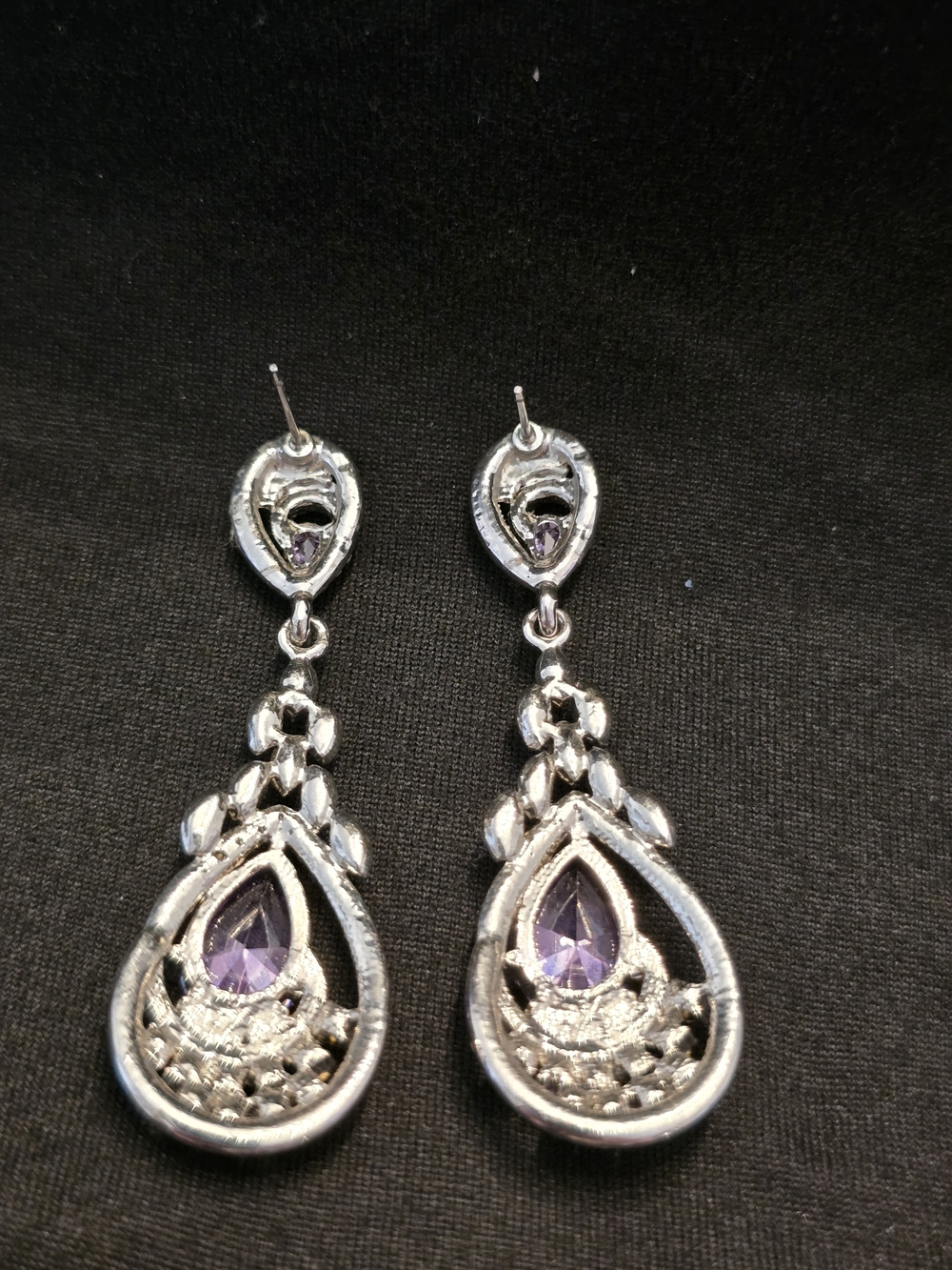Elegant Purple Teardrop Crystal Dangle Earrings - Picture 2 of 2